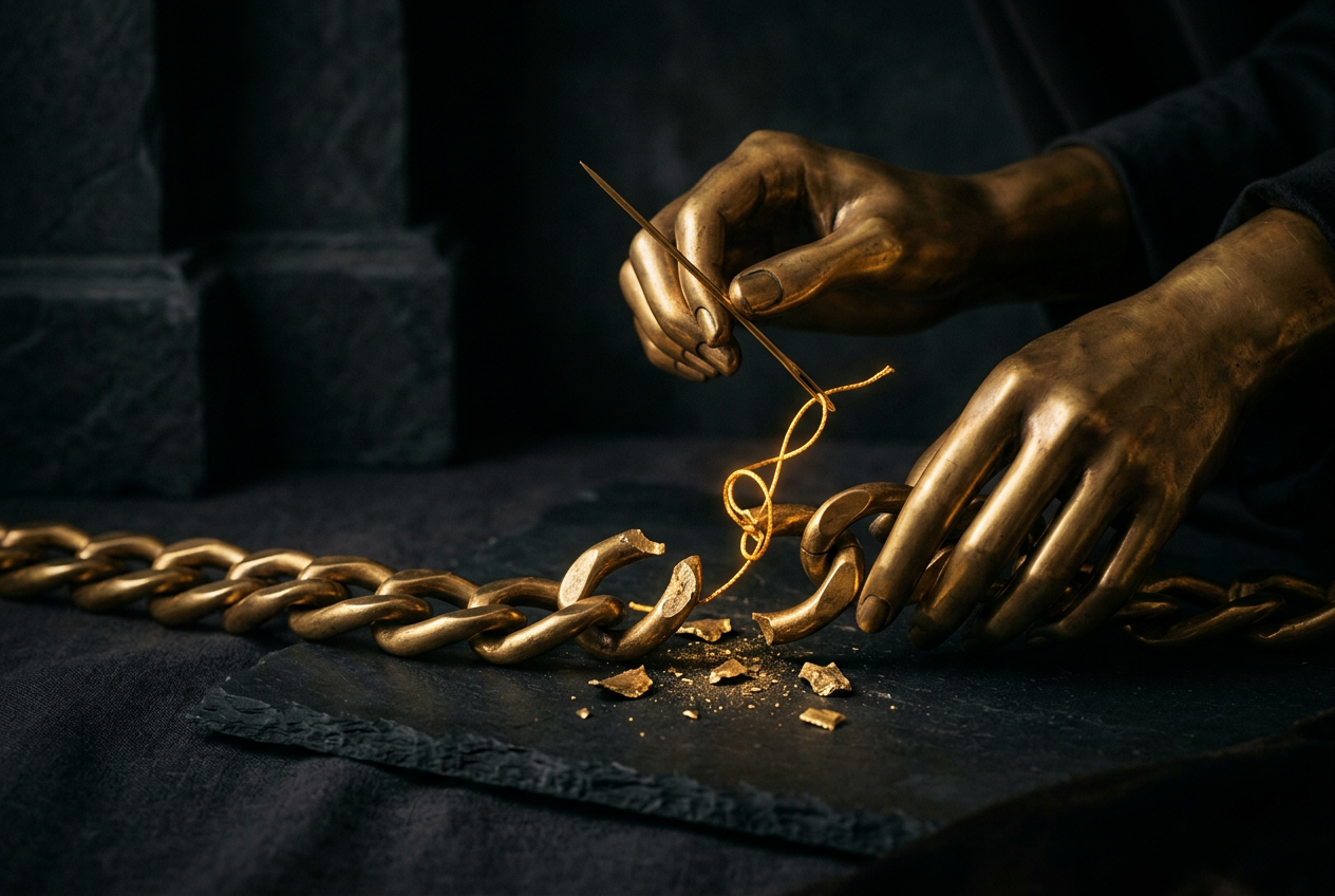 Symbolic black and gold editorial illustration for the article "How to Rebuild Confidence After Failure Using Repair Loops"
