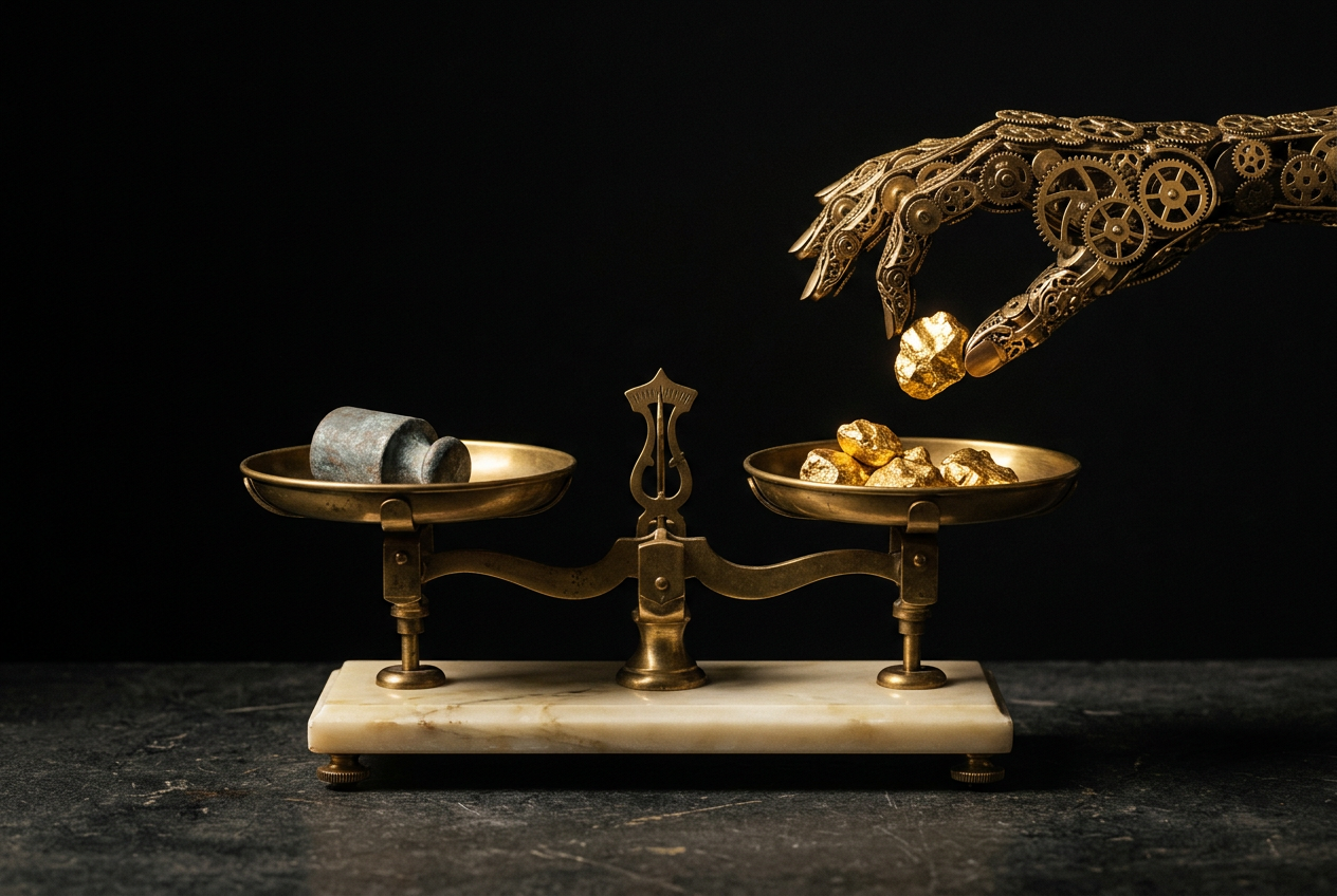 Symbolic black and gold editorial illustration for the article ""The Alchemy" and What It Really Says About Transformation"